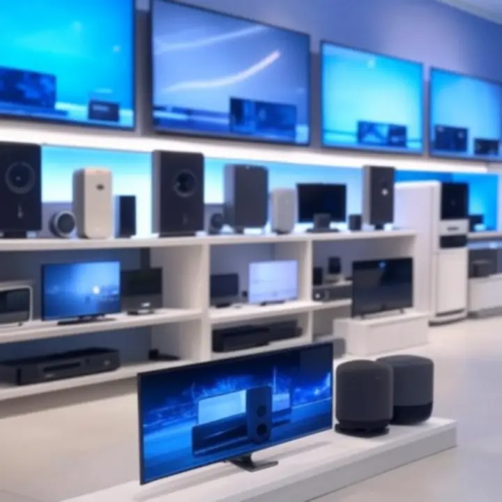 Collage of premium home electronics brand logos and smart devices