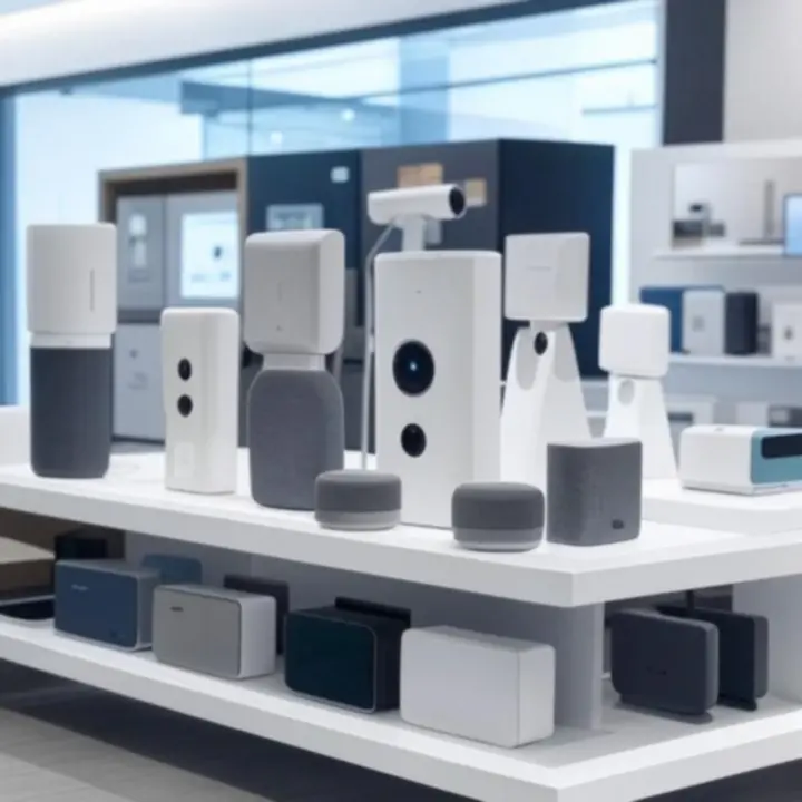 Selection of featured smart home devices displayed on a modern surface