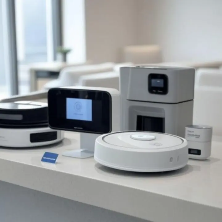 Collection of featured smart home gadgets and accessories on a modern surface