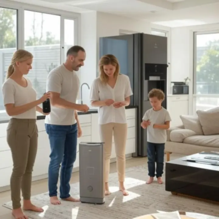 Contemporary Australian kitchen with integrated appliances and warm lighting.