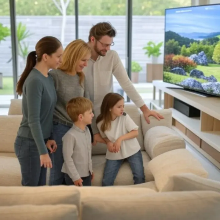 Lifestyle scene of a modern Australian home showcasing integrated electronics and ambient lighting