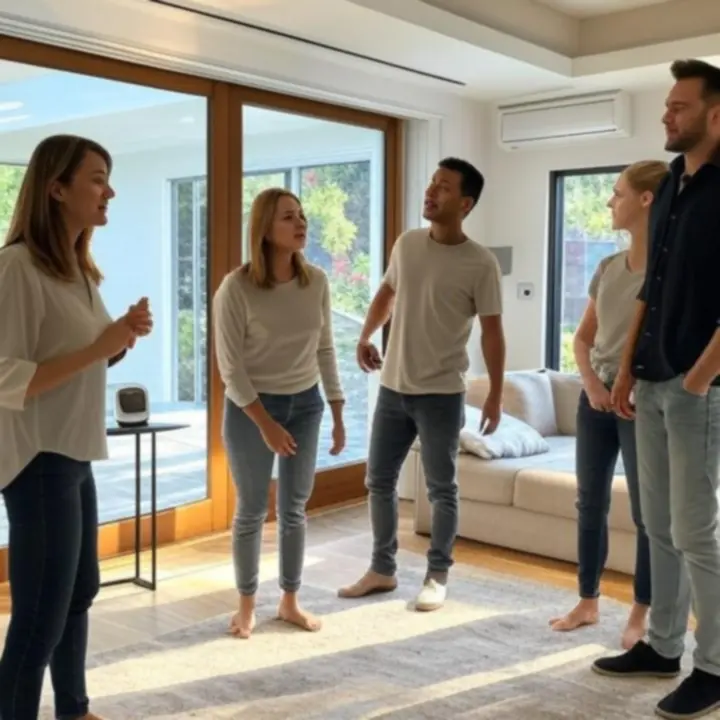 Smart home living room with connected lighting and entertainment devices